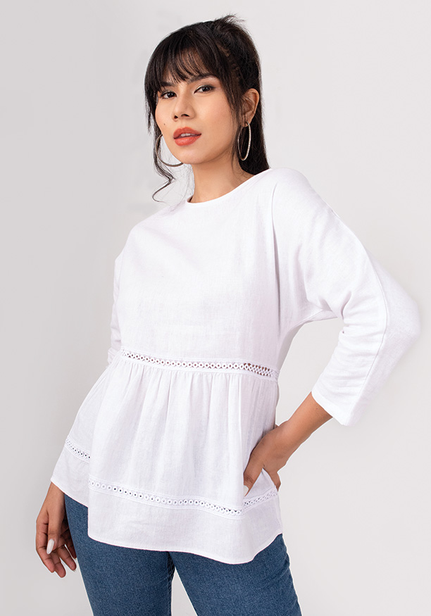 LACE DETAIL LINNEN WHITE TOP