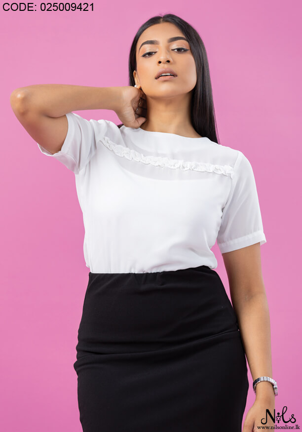 IVY FRONT FRILL WHITE BLOUSE