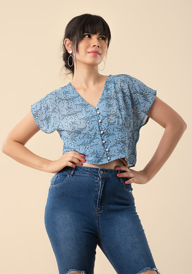 BLUE PRINTED BLOUSE