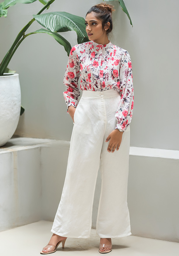 BRIELLE WHITE PRINTED BLOUSE