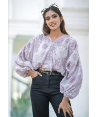 BAVELY CROPPED PINK PRINTED BLOUSE 