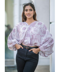 BAVELY CROPPED PINK PRINTED BLOUSE 