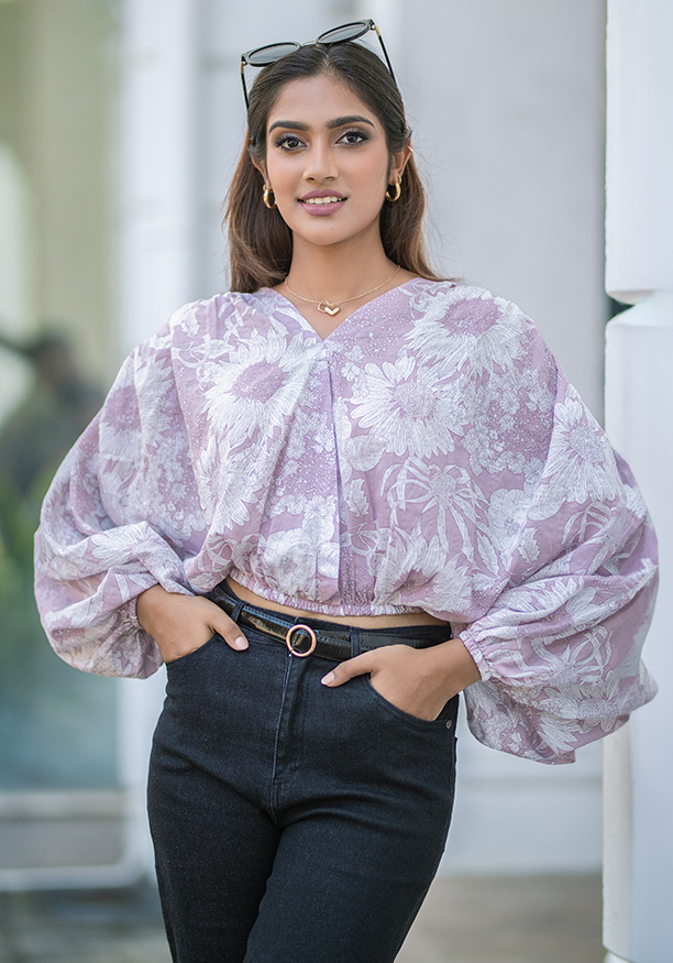 BAVELY CROPPED PINK PRINTED BLOUSE 