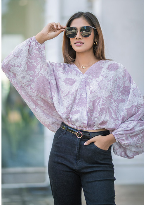 BAVELY CROPPED PINK PRINTED BLOUSE 