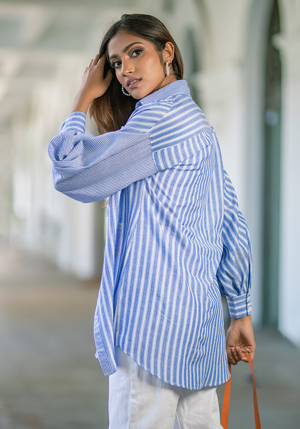 BRINLEY BLUE/WHITE STRIPE BLOUSE 