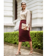 ELINNY FITTED PENCIL CUT MAROON SKIRT 