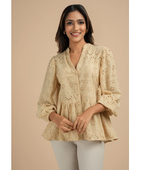 PUFF SLEEVE CUTLONG BEIGE BLOUSE