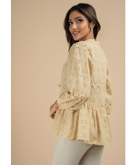 PUFF SLEEVE CUTLONG BEIGE BLOUSE