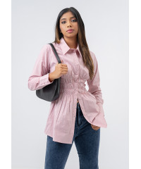 SHIRRED WAIST BUTTO UP PINK SHIRT