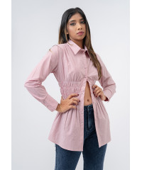 SHIRRED WAIST BUTTO UP PINK SHIRT