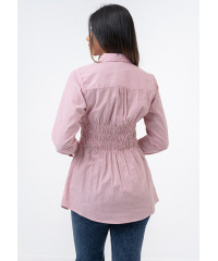 SHIRRED WAIST BUTTO UP PINK SHIRT