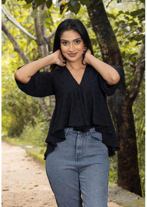 VINNIE V NECK BLACK BLOUSE VINNIE V NECK BLACK BLOUSE