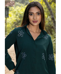 ZERAH WHITE EMB GREEN BLOUSE 