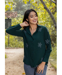 ZERAH WHITE EMB GREEN BLOUSE 