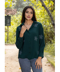 ZERAH WHITE EMB GREEN BLOUSE 