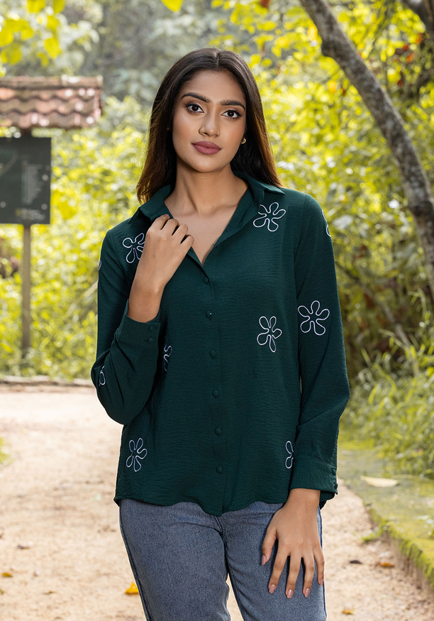 ZERAH WHITE EMB GREEN BLOUSE 