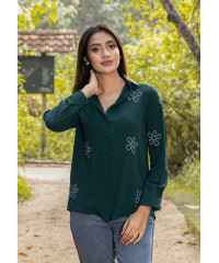 ZERAH WHITE EMB GREEN BLOUSE 