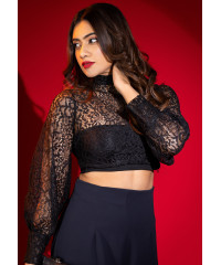 ROMINA BISHOP SLEEVE BLACK CROP TOP