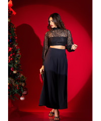 ROMINA BISHOP SLEEVE BLACK CROP TOP