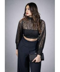 ROMINA BISHOP SLEEVE BLACK CROP TOP