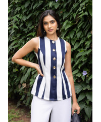 JANET SLEEVELESS NAVY BLUE BLOUSE