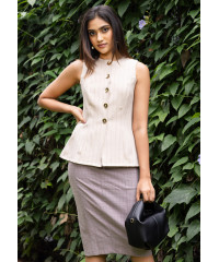 JANET SLEEVELESS BEIGE BLOUSE