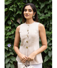 JANET SLEEVELESS BEIGE BLOUSE