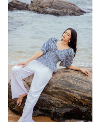 JULIA BLUE & WHITE PUFF SLEEVE BLOUSE