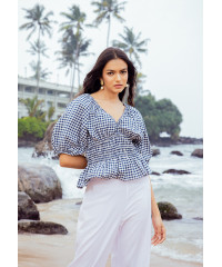 JULIA BLUE & WHITE PUFF SLEEVE BLOUSE