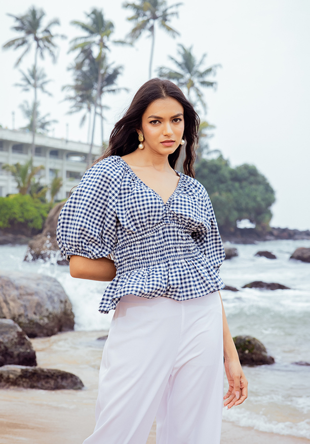 JULIA BLUE & WHITE PUFF SLEEVE BLOUSE Nilsonline