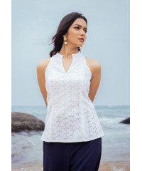 CLEVA WHITE SLEEVELESS BLOUSE