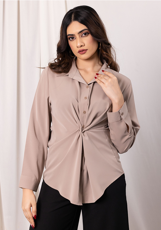 LISA LONG SLEEVE LIGHT BROWN BLOUSE Nilsonline