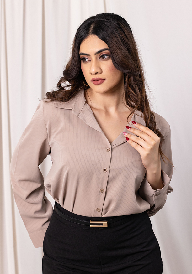 LISA LONG SLEEVE LIGHT BROWN BLOUSE Nilsonline