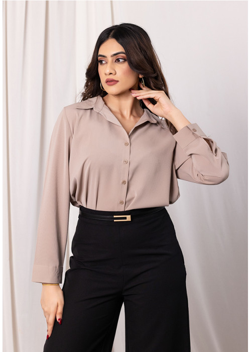 LISA LONG SLEEVE LIGHT BROWN BLOUSE
