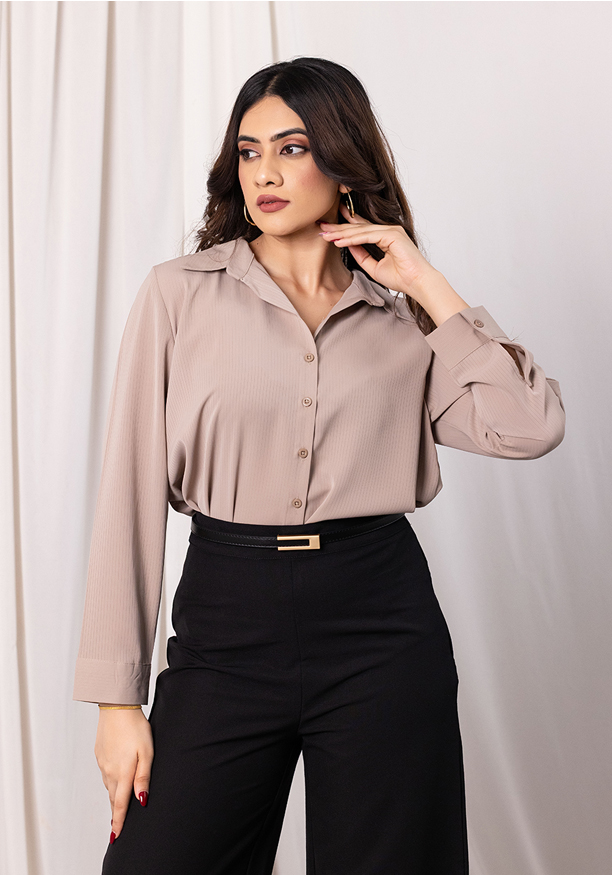 LISA LONG SLEEVE LIGHT BROWN BLOUSE Nilsonline