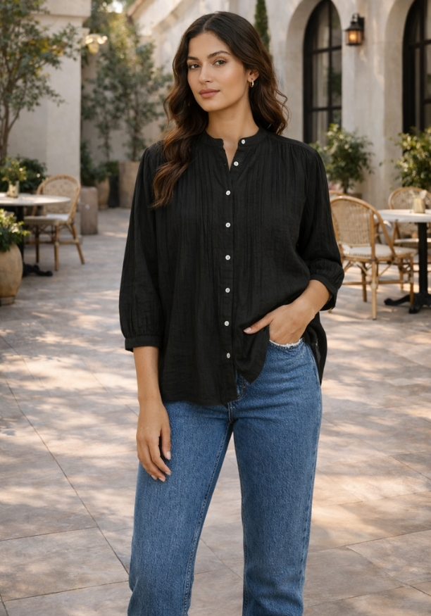  ORIANA LONG SLEEVE BLACK BLOUSE