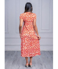 V CUT FLORAL MIDI DRESS