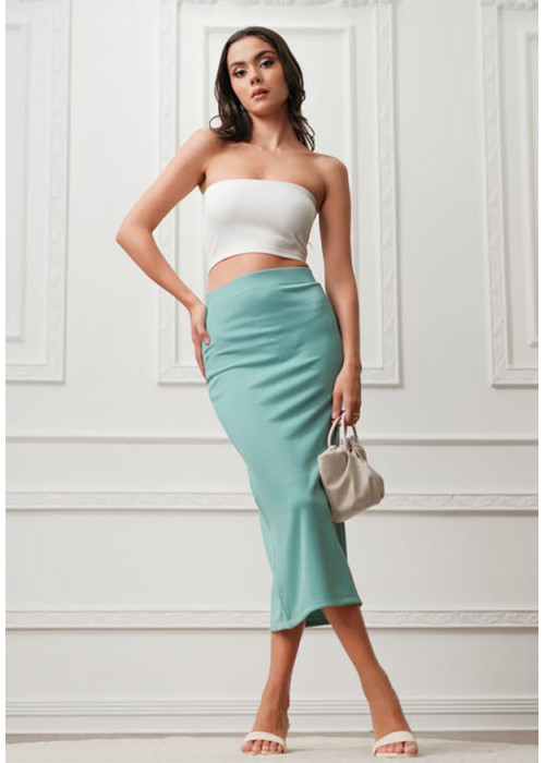 HOLY MIDI SIDE SLIT GREEN SKIRT