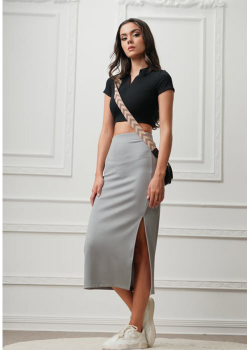 HOLY MIDI SIDE SLIT ASH SKIRT