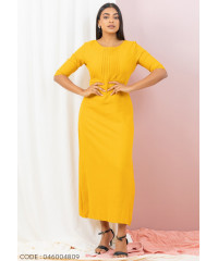 AMILLY FRONT PINTUK MUSTARD DRESS 