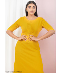 AMILLY FRONT PINTUK MUSTARD DRESS 