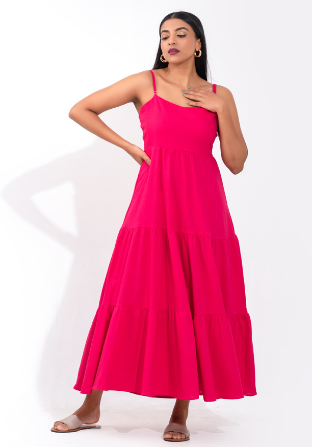 KIARA STRAPPY PINK LONG DRESS