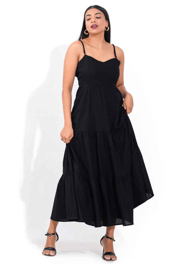 KIARA STRAPPY BLACK LONG DRESS
