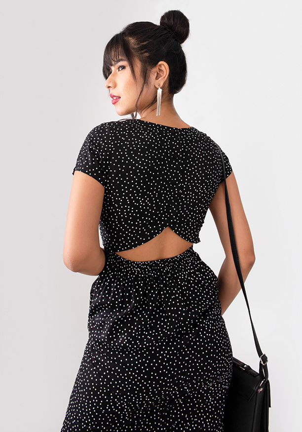 BACK DETAIL DOTTED DRESS