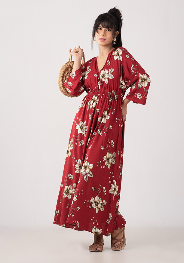 LOLITA PLUNGE NECKLINE MAROON DRESS