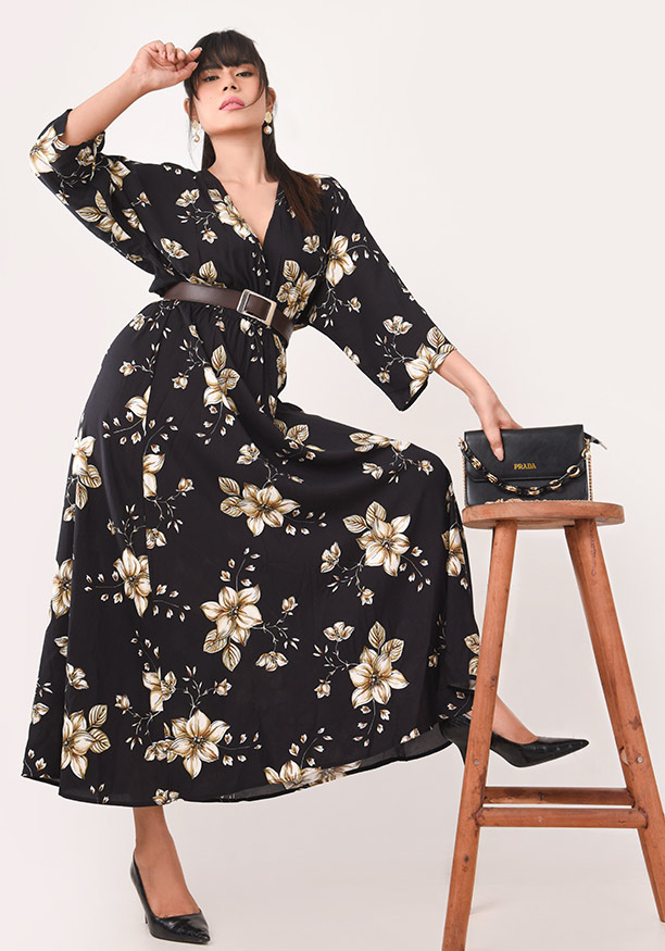 LOLITA PLUNGE NECKLINE BLACK DRESS