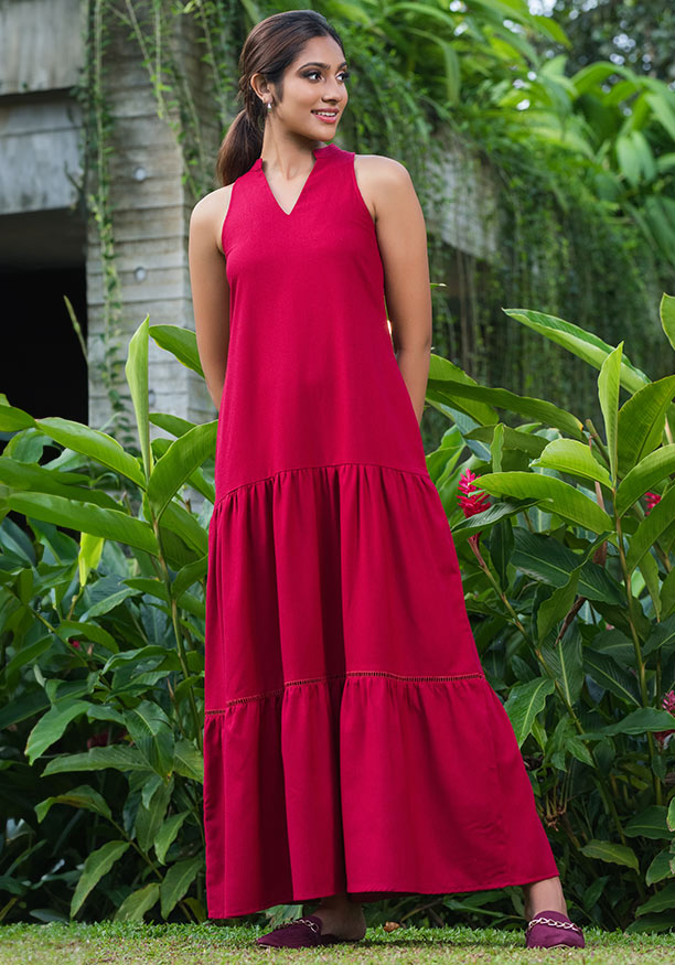 Women's Port Red Love Spree Side Slit Maxi Dress – Bon Bini