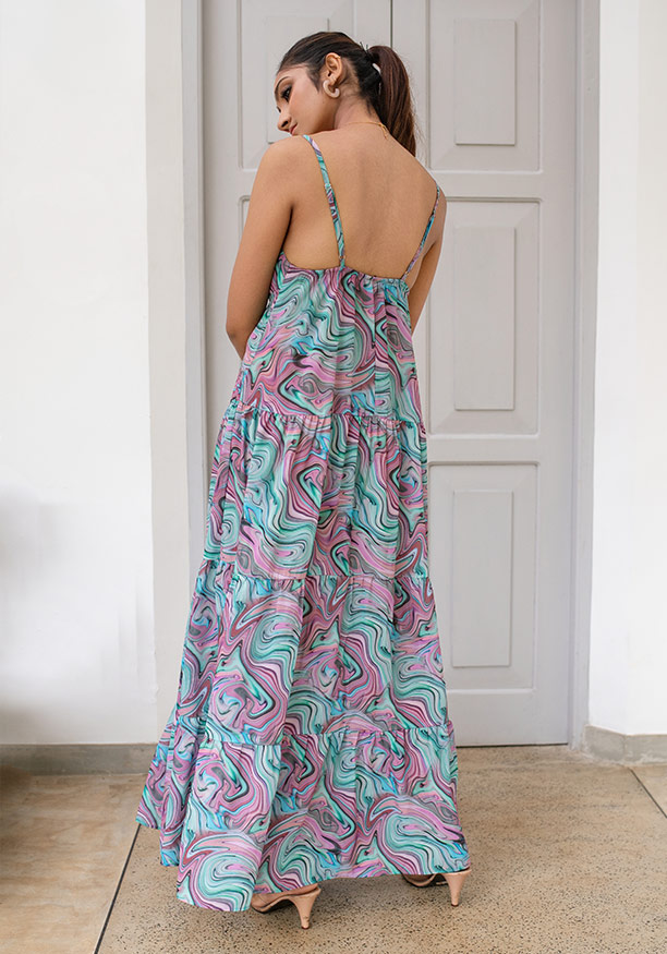 KIA GREEN PRINTED MAXI DRESS 