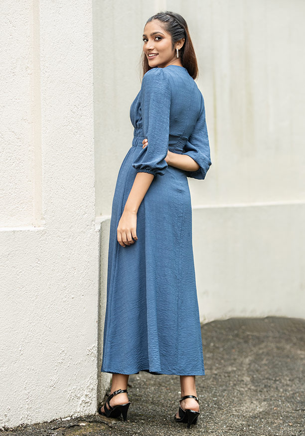 RUBY WAIST BLUE ELASTICATED DRESS 