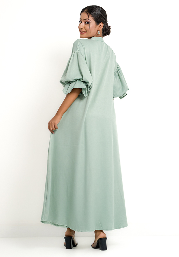 JULIET GREEN PUFF SLEEVE DRESS 